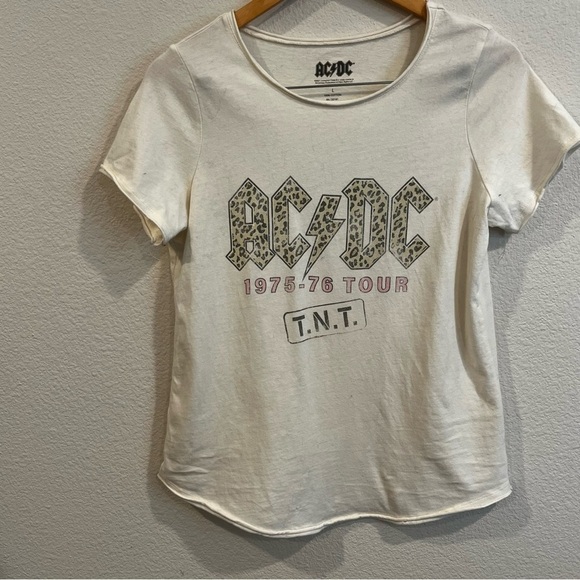 acdc Tops - AC DC TNT cream and pink animal print band t-shirts size large rolled hems